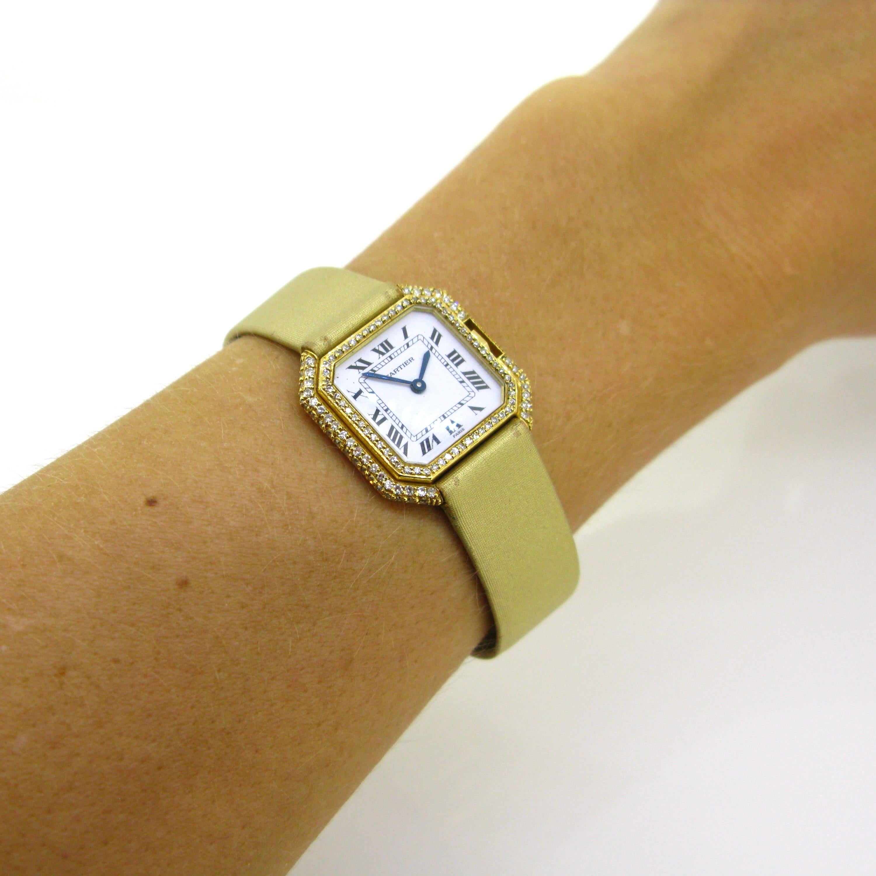 Cartier Ceinture Octagonal Diamonds Lady Manual Wind Yellow Gold Wristwatch 3