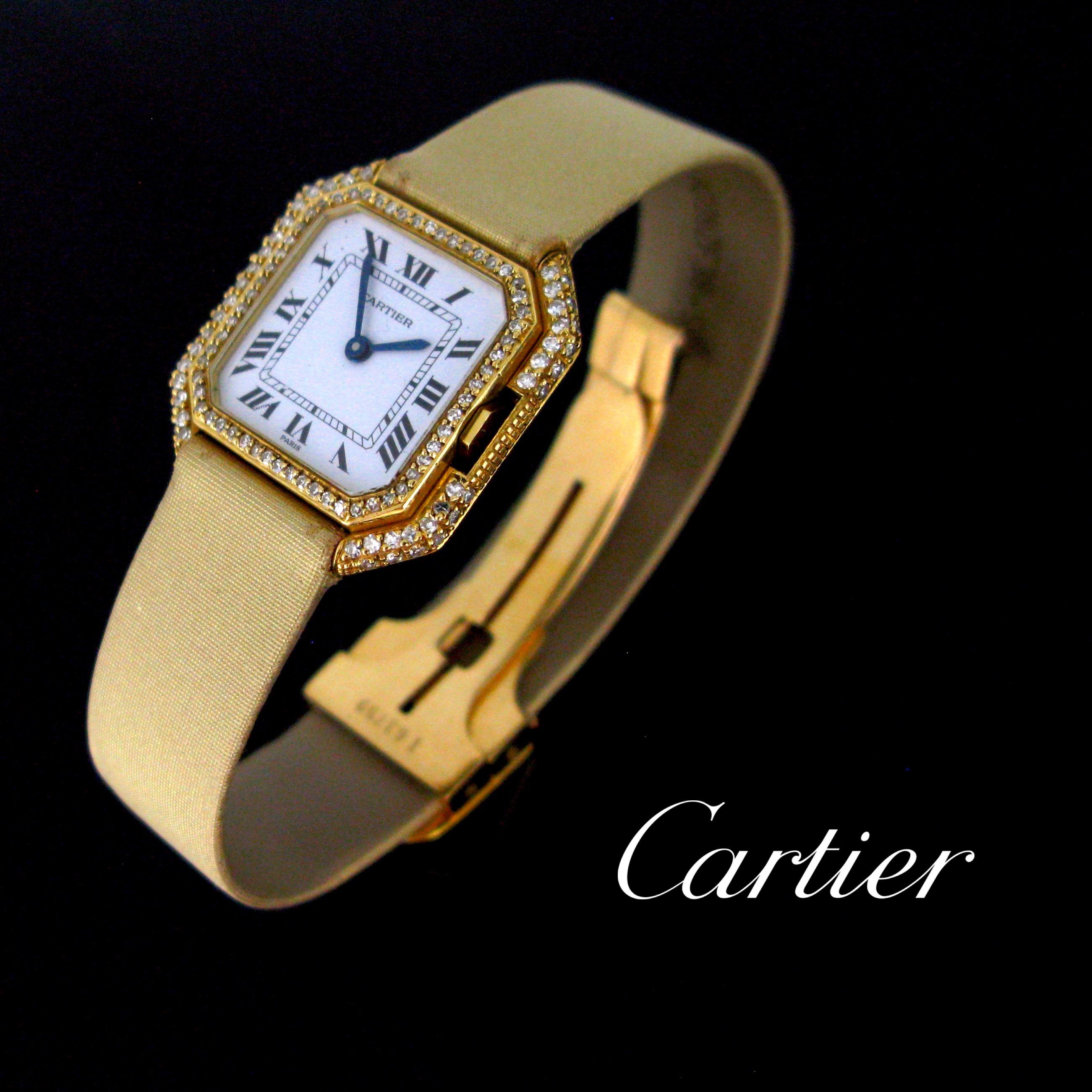 Cartier Ceinture Octagonal Diamonds Lady Manual Wind Yellow Gold Wristwatch 4