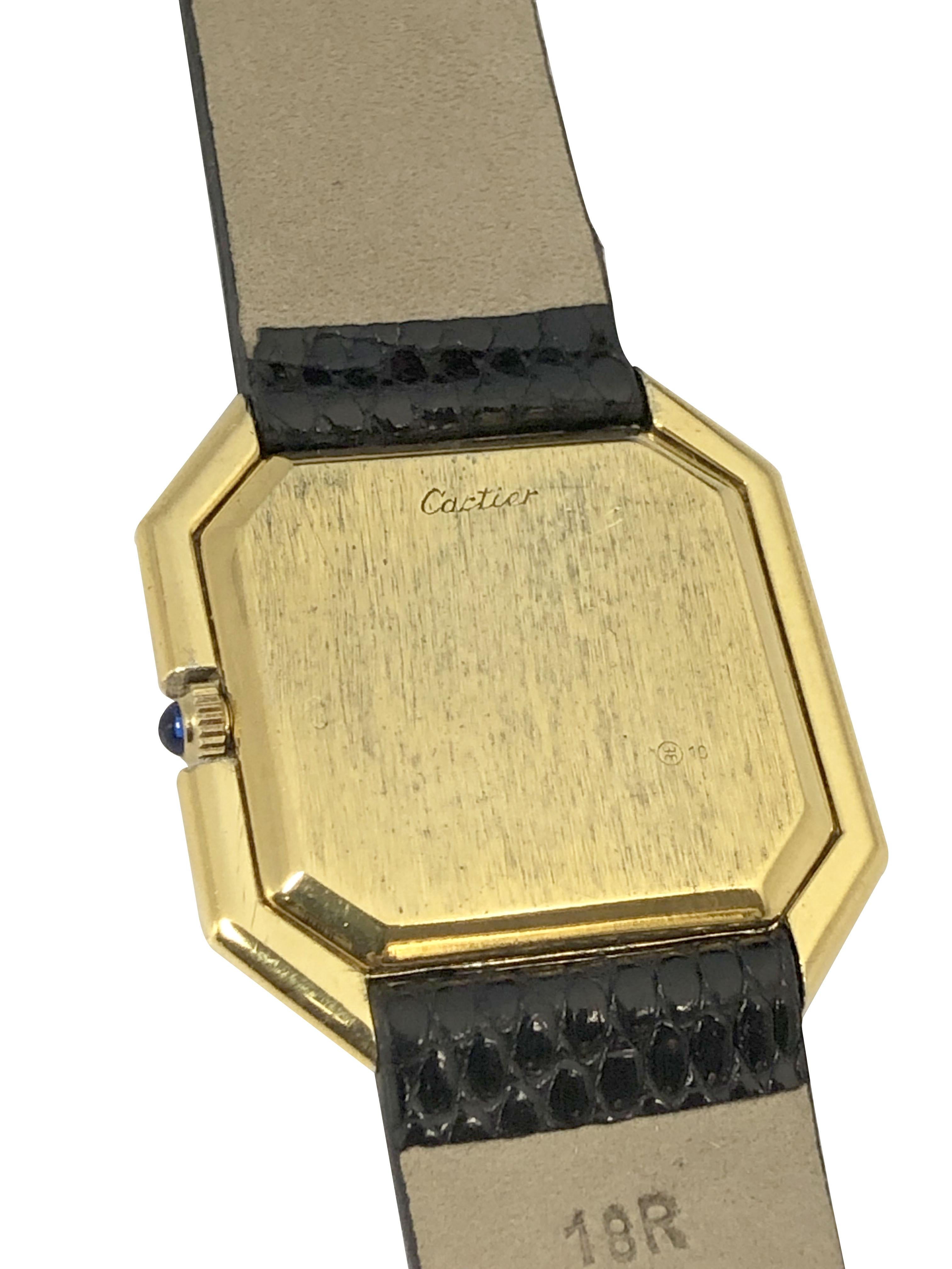 Cartier Centure 1970 Large Stepped Case Gold Plate Mechanical Wrist Watch In Excellent Condition For Sale In Chicago, IL