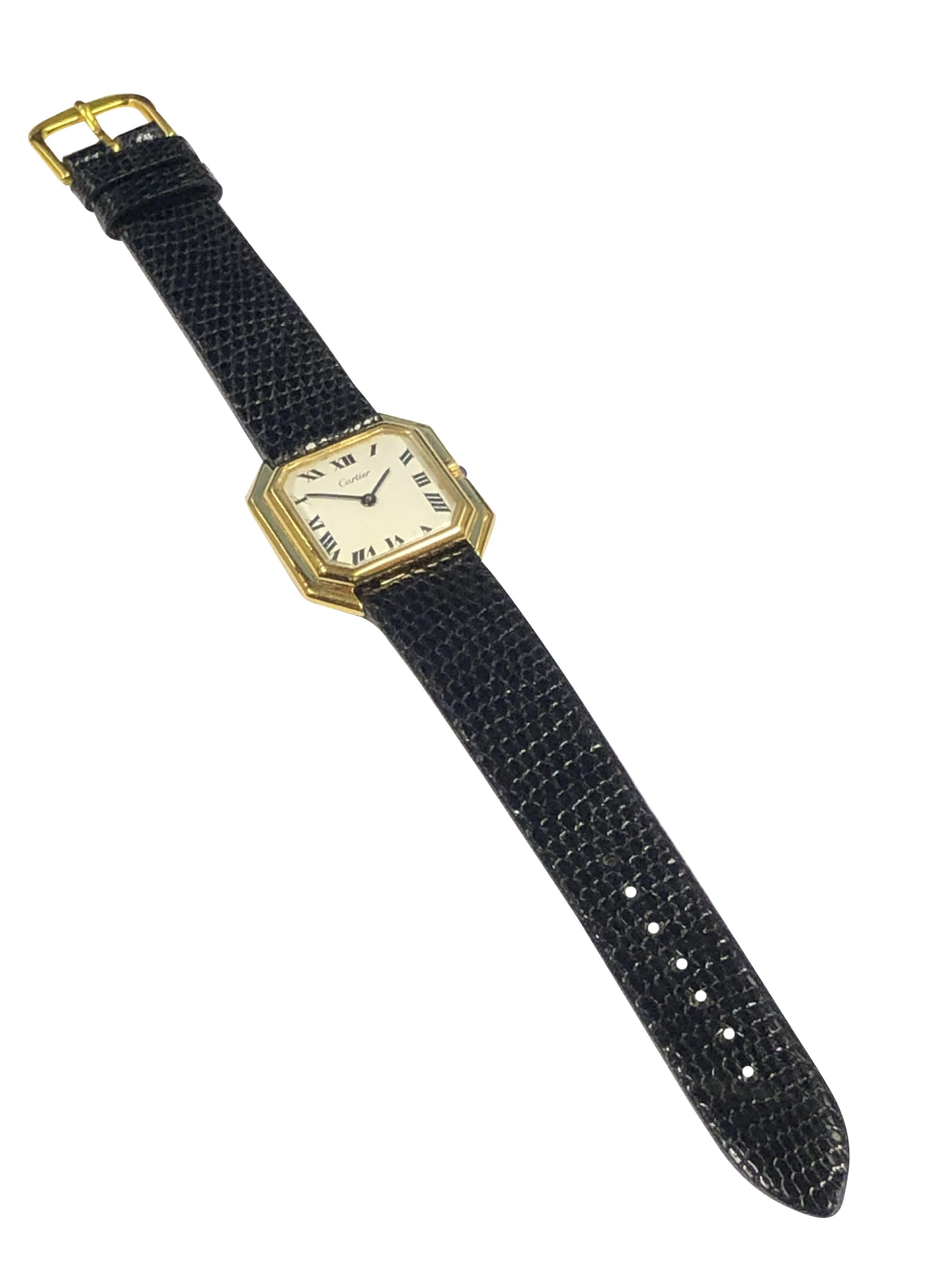 Cartier Centure 1970 Large Stepped Case Gold Plate Mechanical Wrist Watch For Sale 1