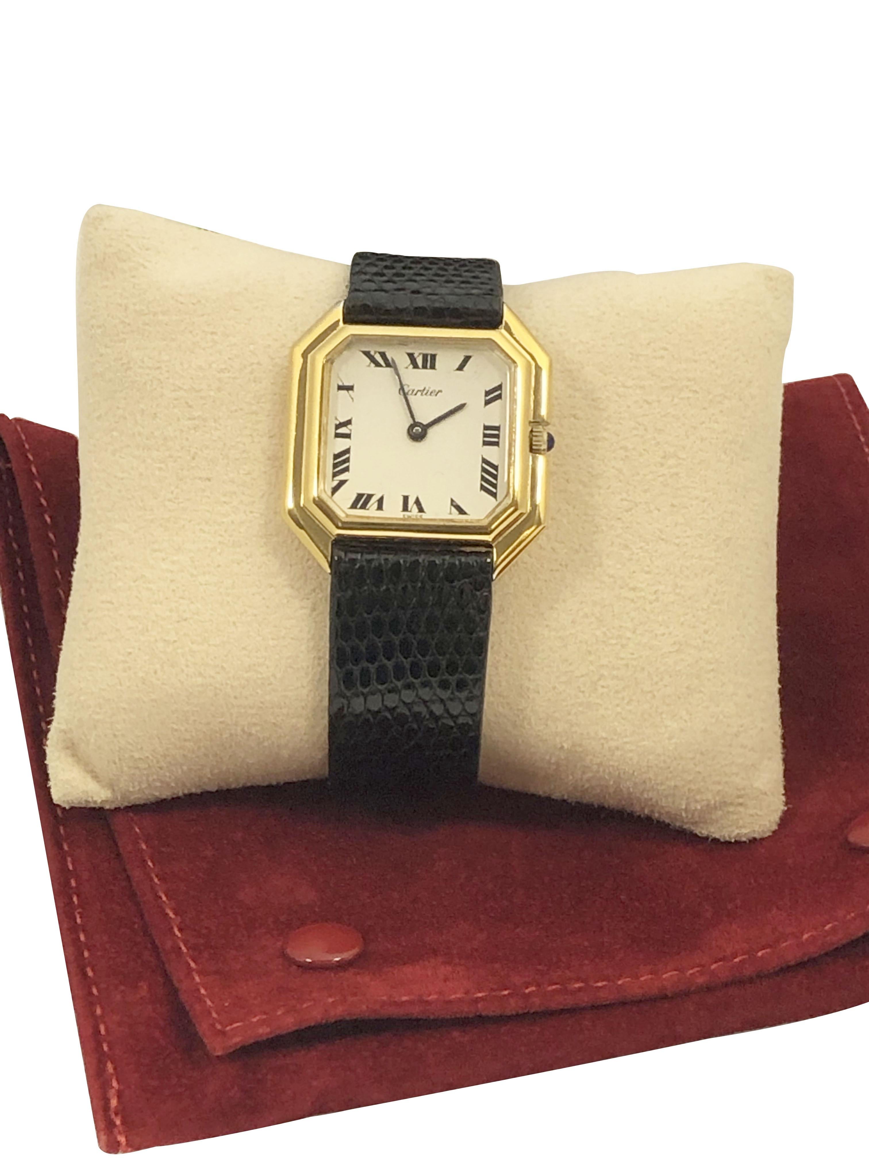 Cartier Centure 1970 Large Stepped Case Gold Plate Mechanical Wrist Watch For Sale 2