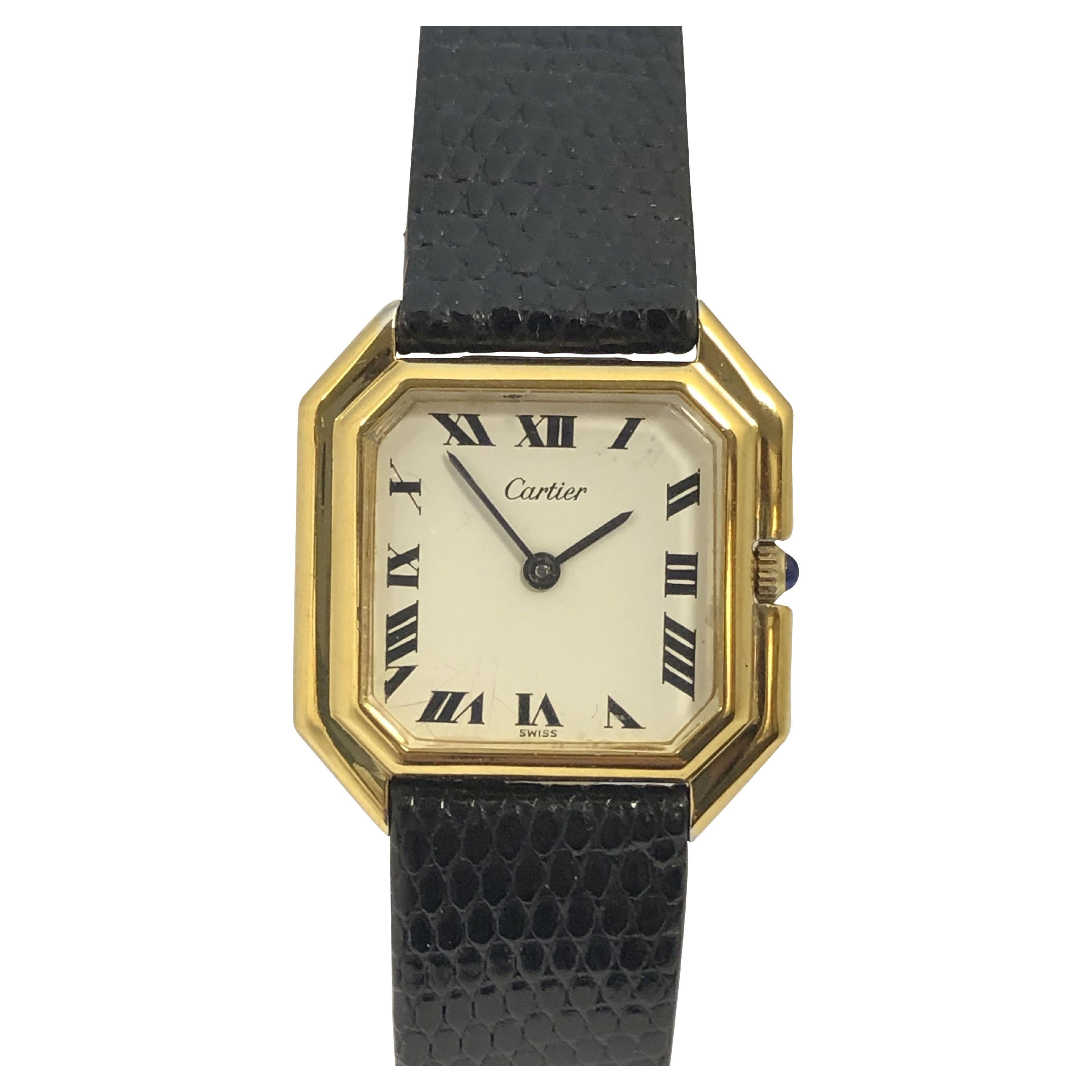 Cartier Centure 1970 Große vergoldete mechanische Armbanduhr mit Stecker, vergoldetes Gehäuse