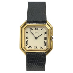 Cartier Centure 1970 Large Stepped Case Gold Plate Mechanical Wrist Watch