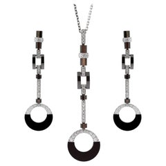 Cartier Ceramic 18k White Gold Diamond Drop Necklace Suite