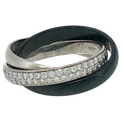 Cartier Ceramic Trinity Ring Vintage 18k White Gold Platinum Size 46