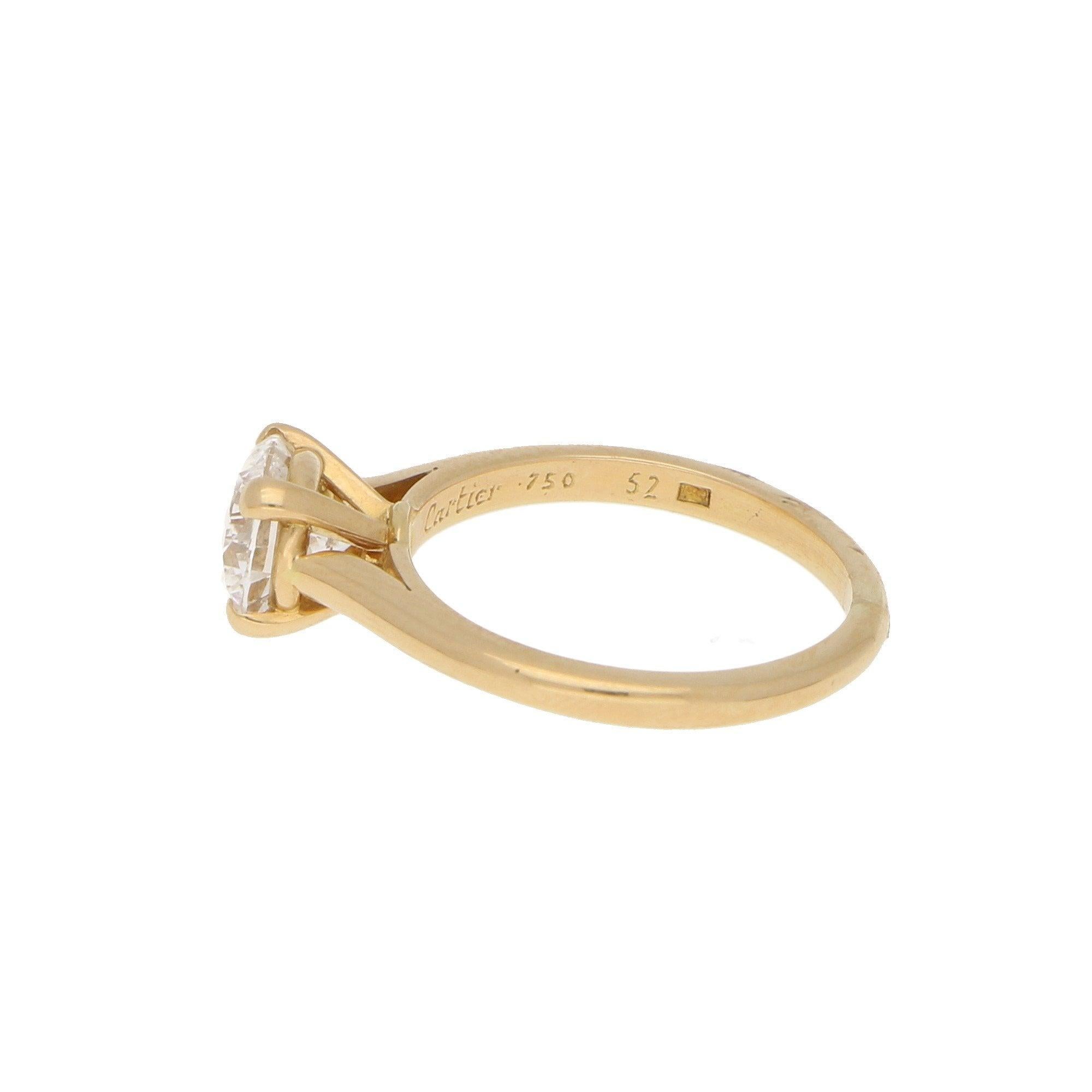 Cartier Certified 1.25 Carat Solitaire Engagement Ring Set in 18 Karat Gold 1