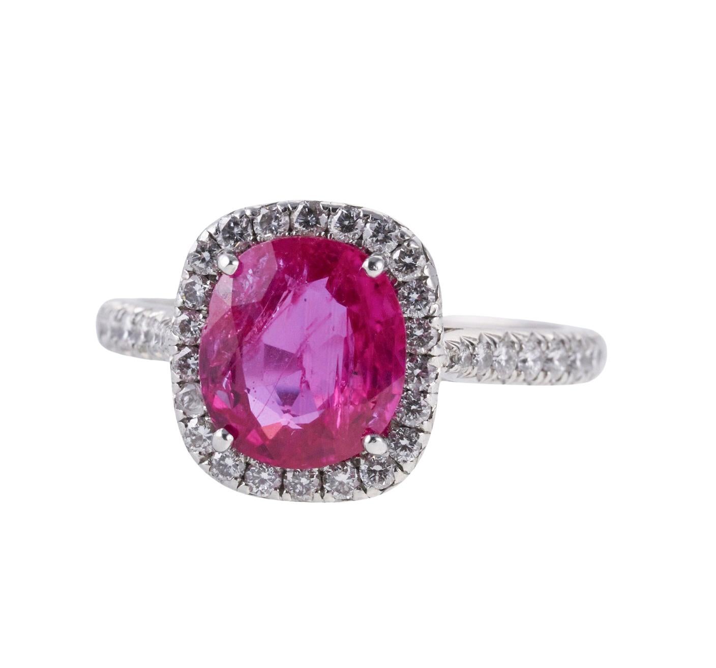 Cartier Certified 2.30 Carat Burma No Heat Ruby Diamond Platinum Ring In Excellent Condition For Sale In New York, NY