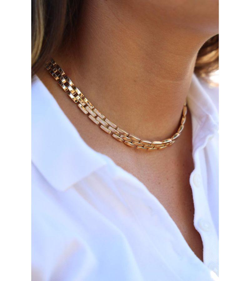 Halskette signiert von Cartier. in Gelbgold 750 Tausendstel (18 Karat). Panther Mesh. Länge: 42 cm. Breite: 0,82 cm. Dicke: 0,27 cm. Gesamtgewicht: 86,76 g. nummeriert. Cartier Originalbox. Adlerkopfpunze. ausgezeichneter Zustand

