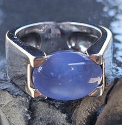 Cartier Chalcedony Cabochon Ring 18k White Gold Heavy Large 21g Sz 56 US 7.5