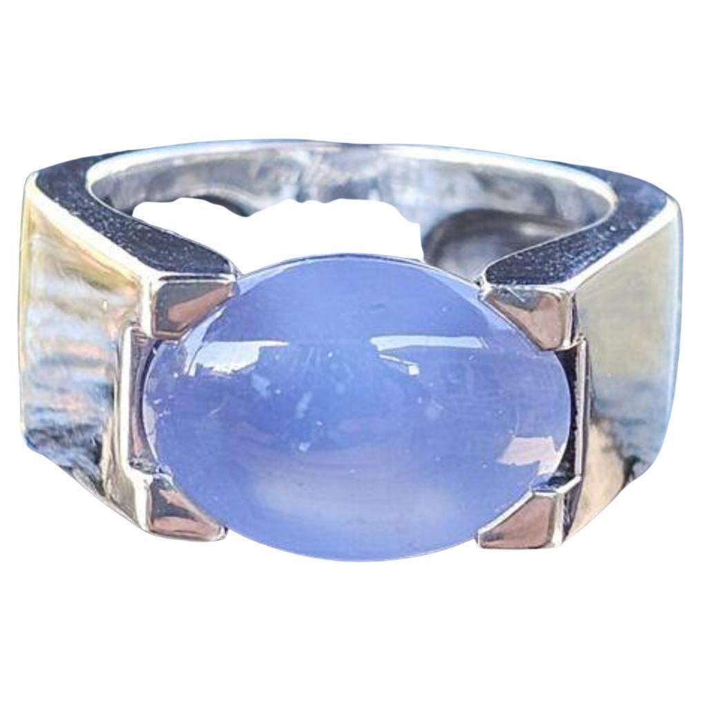 Cartier Anello con calcedonio cabochon in oro bianco 18k Grande 21g Sz 56 US 7.5 in vendita