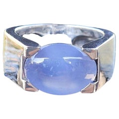 Cartier Anello con calcedonio cabochon in oro bianco 18k Grande 21g Sz 56 US 7.5
