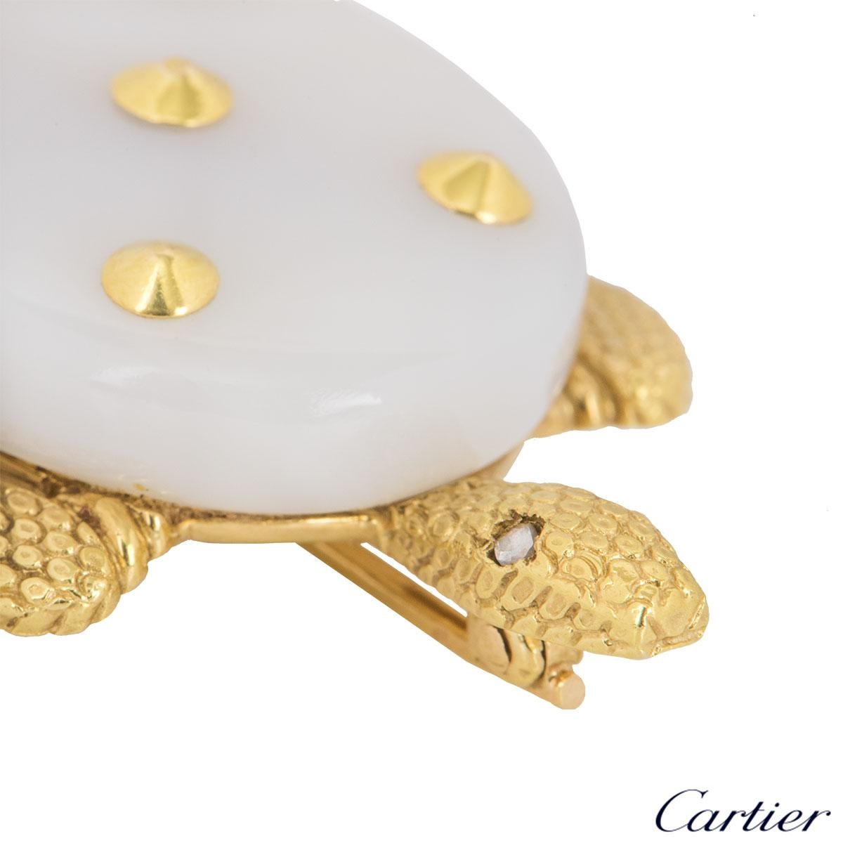 Round Cut Cartier Chalcedony Turtle Diamond Brooch