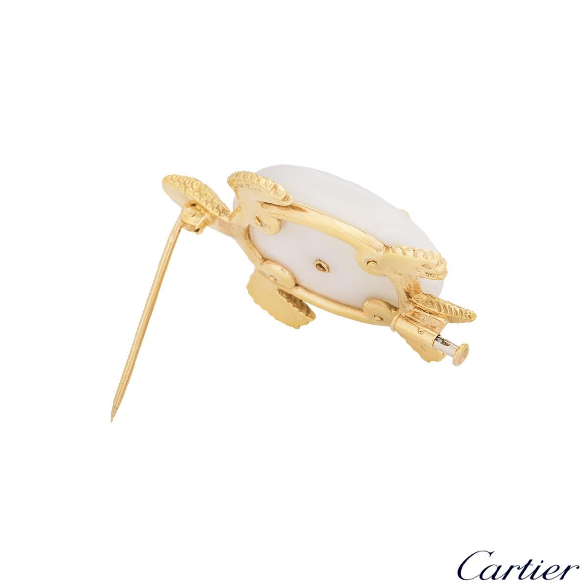 Cartier Chalcedony Turtle Diamond Brooch In Excellent Condition In London, GB