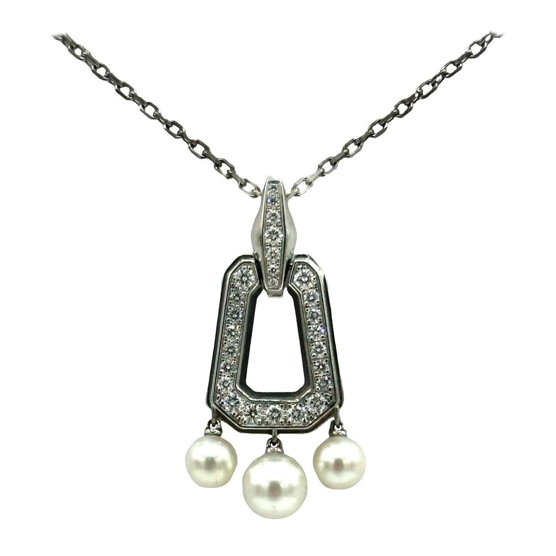 Cartier Chandra Pearl and Diamond 18K White Gold Pendant