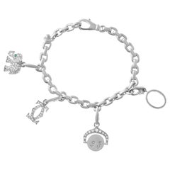 Cartier Charm Bracelet in 18 Karat White Gold with Diamond Charms