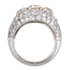 Cartier Chevaliere Platinum European Cut Diamond Pave und 3 Center Diamonds Ring