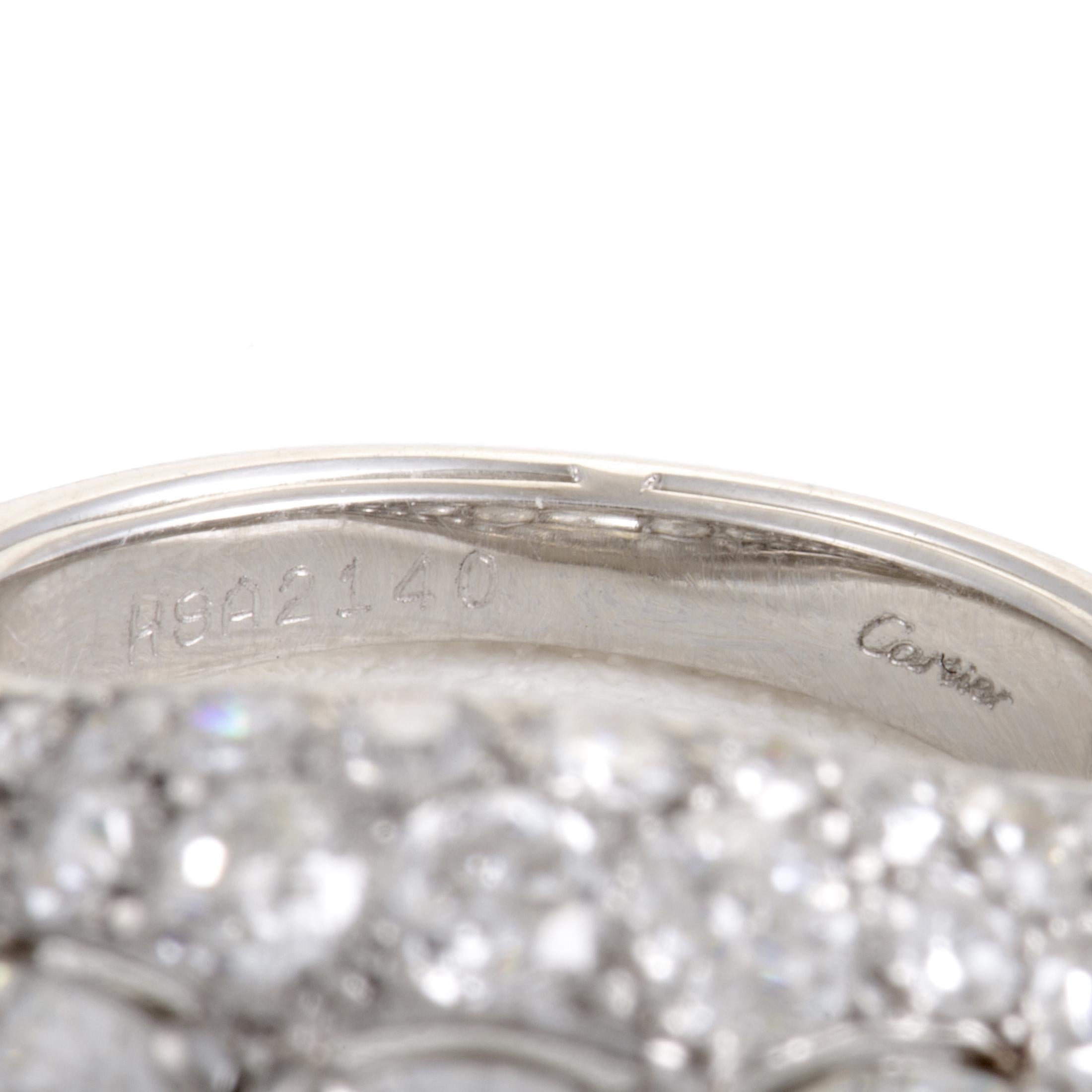 Women's Cartier Chevaliere Platinum European Cut Diamond Pave and 3 Center Diamonds Ring