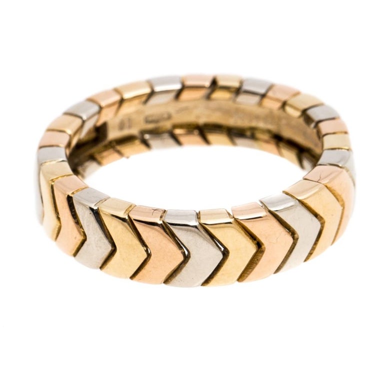 Cartier Chevron Three Tone 18k Gold Band Ring Size 51 For Sale At 1stdibs
