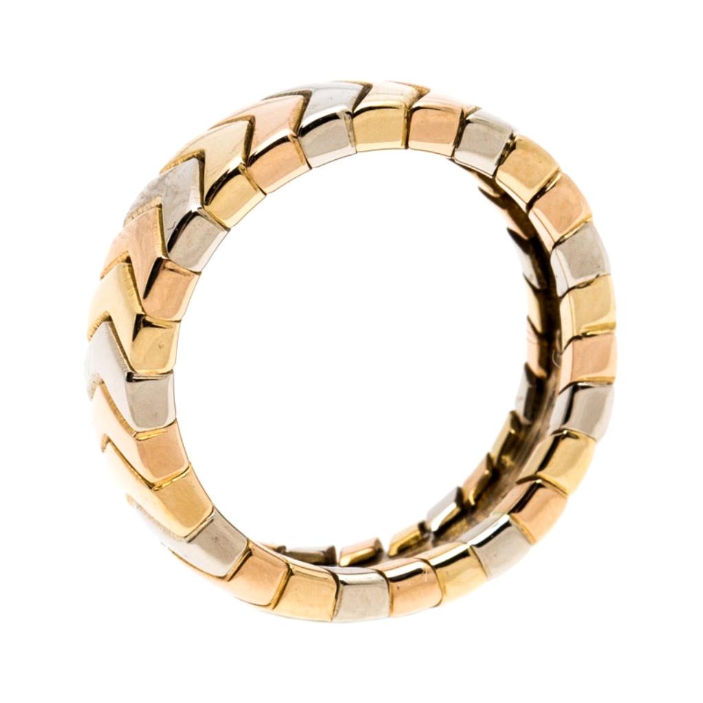 Cartier Chevron Three Tone 18K Gold Band Ring Size 51