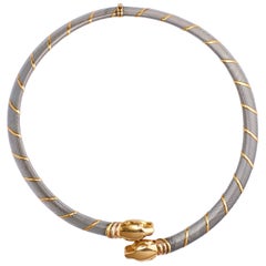 Retro Cartier Choker 'Collar' 18 Karat Gold Double Headed Panther Necklace