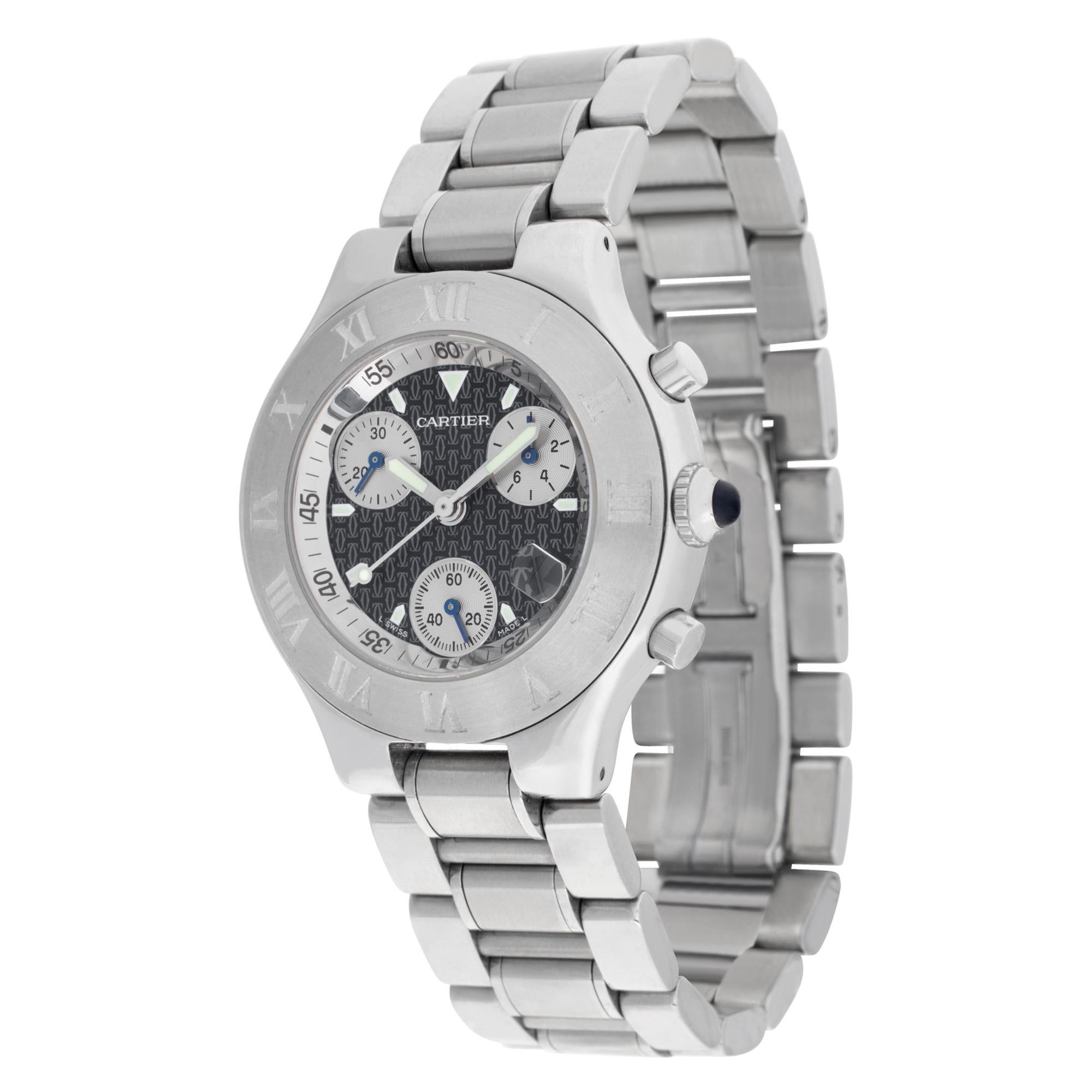 Cartier Chronoscaph 21 in stainless steel. Quartz w/ subseconds, date and chronograph. 38 mm case size. Ref W10172t2. Fine Pre-owned Cartier Watch.

Certified preowned Sport Cartier Chronoscaph 21 W10172t2 watch is made out of Stainless steel on a