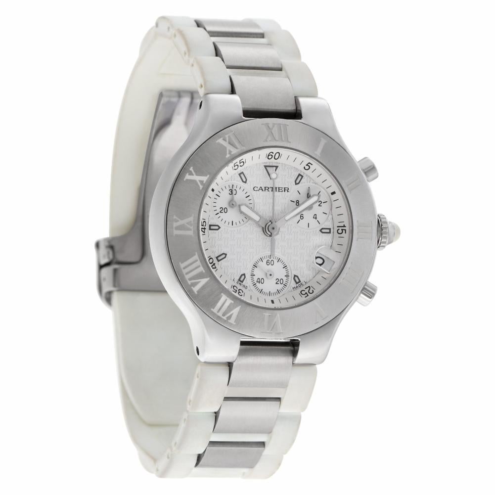 Men's Cartier Chronoscaph 21 W10184U2 Stainless Steel White Dial Quartz Watch