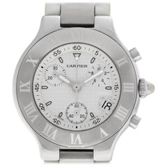 Cartier Chronoscaph 21 W10184U2 Stainless Steel White Dial Quartz Watch