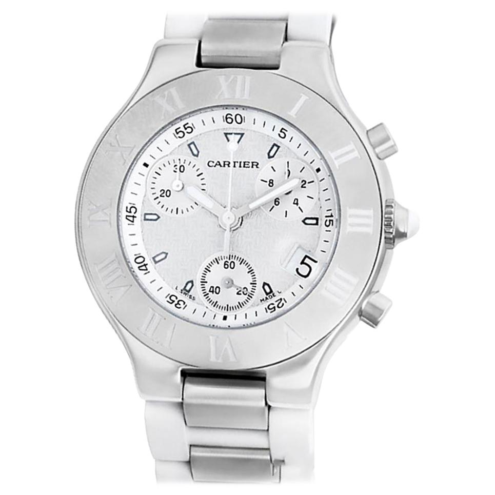 Cartier Chronoscaph 21 W10184U2 Stainless Steel White Dial Quartz Watch