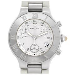 Cartier Chronoscaph 21 w10184U2 Stainless Steel White Dial Quartz Watch