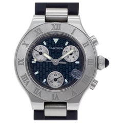 Cartier Chronoscaph 21 w10198u2 Stainless Steel Black Dial Quartz Watch