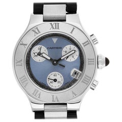 Retro Cartier Chronoscaph 2996 Stainless Steel Blue Dial Quartz Watch