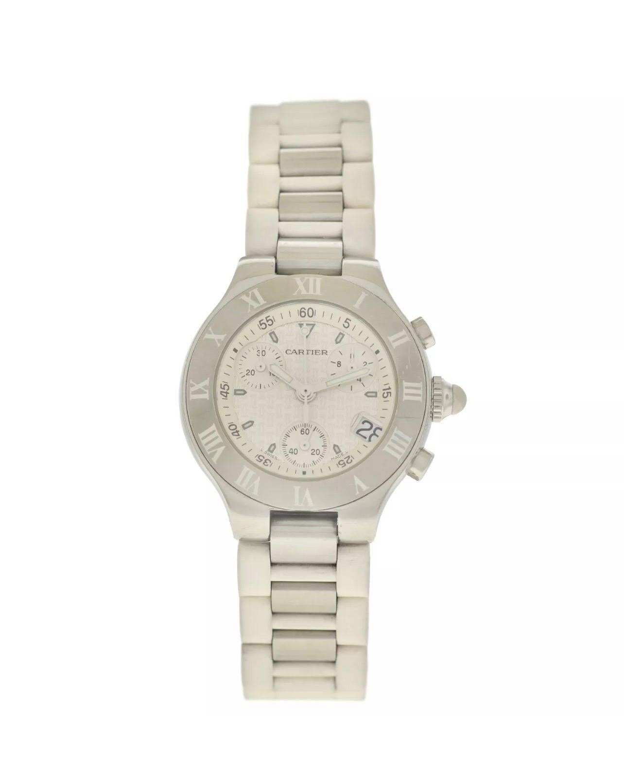 Cartier Chronoscaph Cream Women's Rubber Strap Watch, 2996 For Sale 10