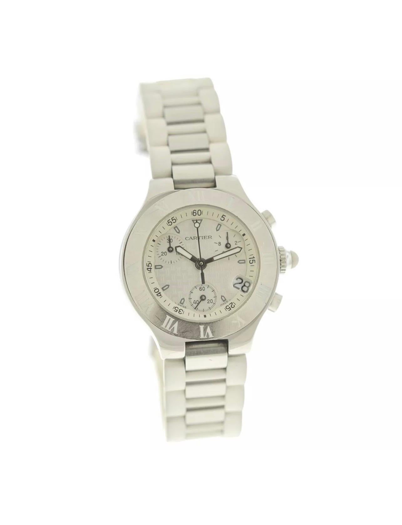 Cartier Chronoscaph Cream Women's Rubber Strap Watch, 2996 For Sale 11