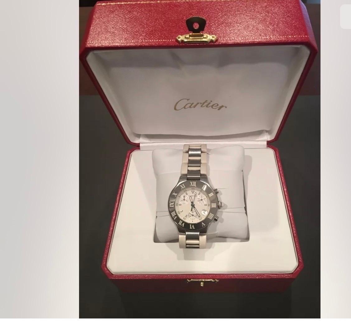 Cartier Chronoscaph Cream Women's Rubber Strap Watch, 2996 For Sale 12