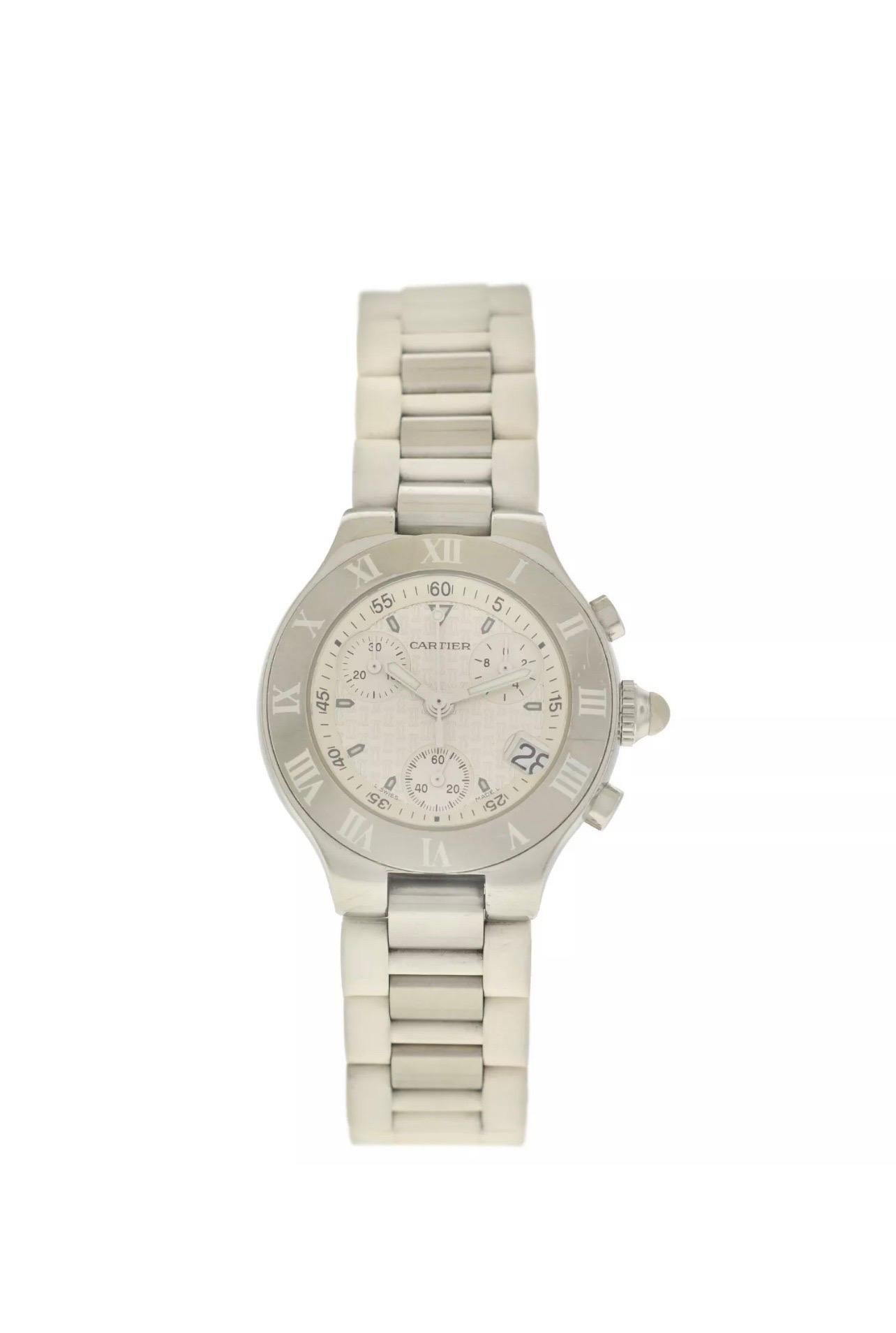 Cartier Chronoscaph Cream Women's Rubber Strap Watch, 2996 In Excellent Condition For Sale In New York, NY