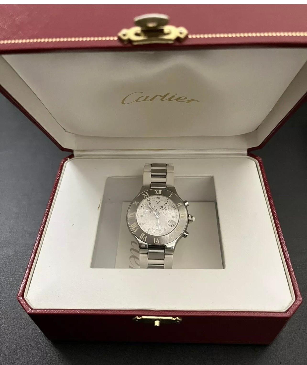 Cartier Chronoscaph Cream Women's Rubber Strap Watch, 2996 For Sale 3