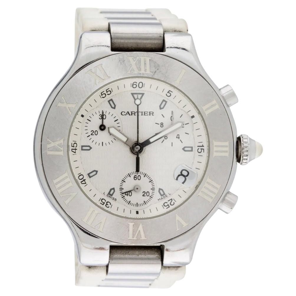 Cartier Chronoscaph Cream Women's Rubber Strap Watch, 2996 For Sale