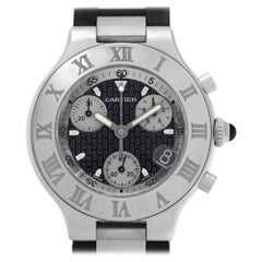 Cartier Chronoscaph W10125U2 Stainless Steel Black Dial Quartz Watch