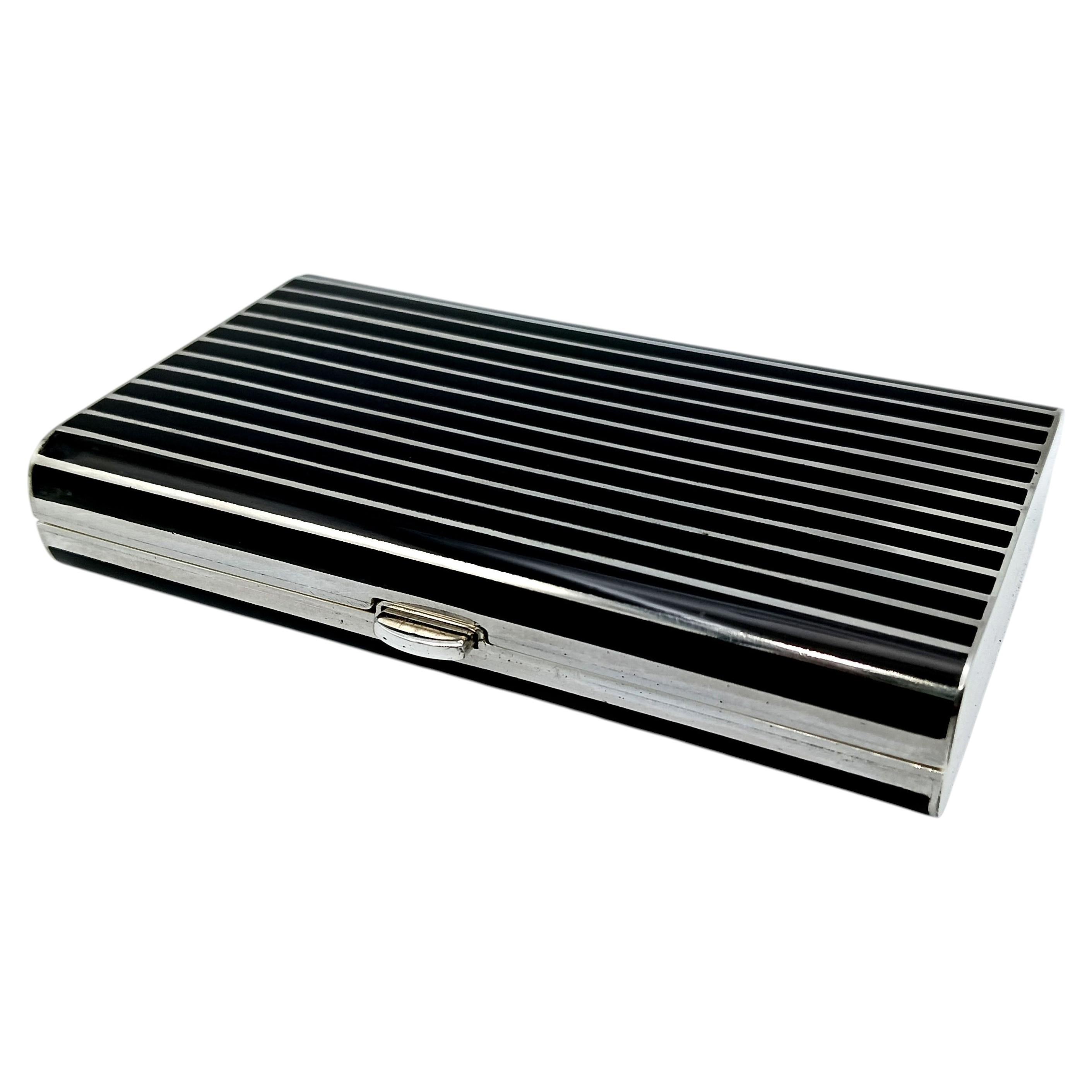 Cartier Cigarette Case black stripes fire-enamelled made by Salimbeni