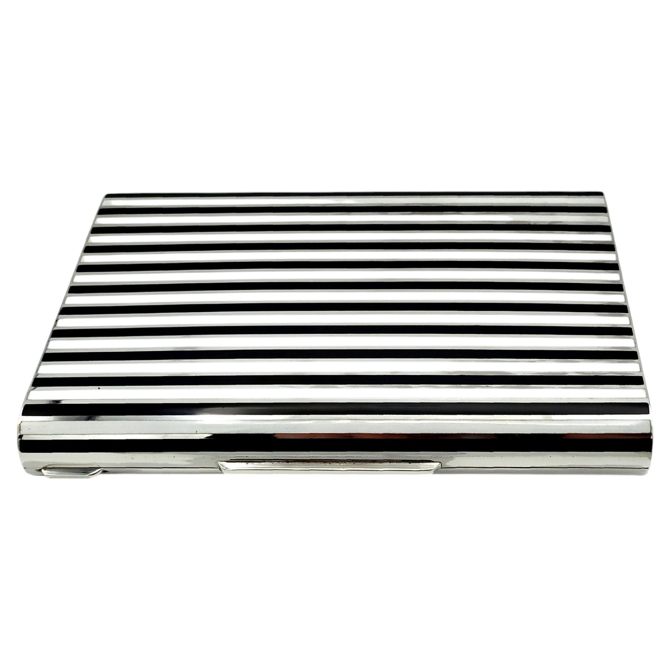 Cartier Cigarette Case fired enamel stripes in Art Deco style made by Salimbeni For Sale