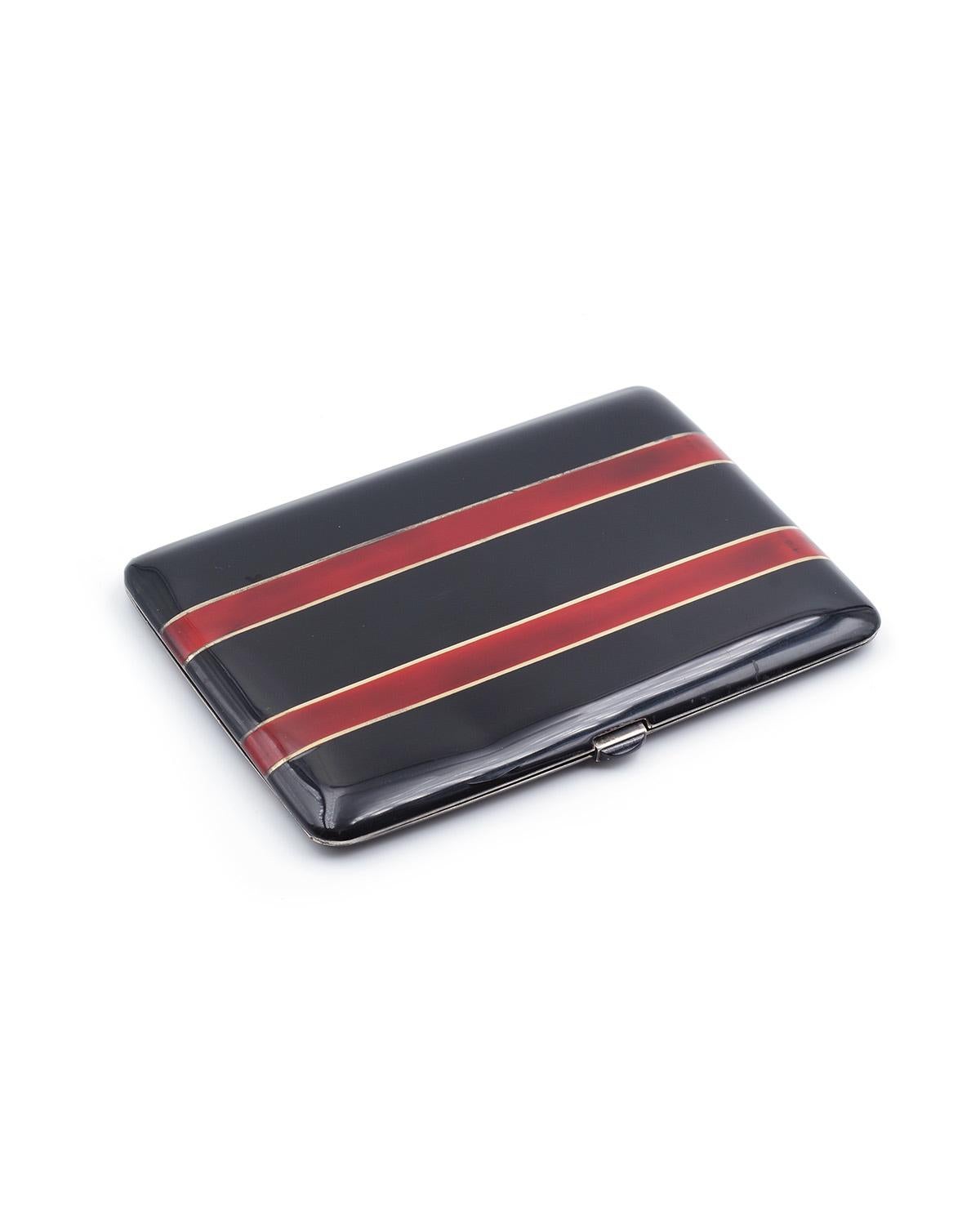 Pitillera Cartier de oro y plata, esmalte negro y rojo, caja Art decó en Bueno estado para la venta en PARIS, FR