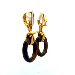 Cartier Cipullo Tiger Eye 18 Karat Yellow Gold Clip On Earrings