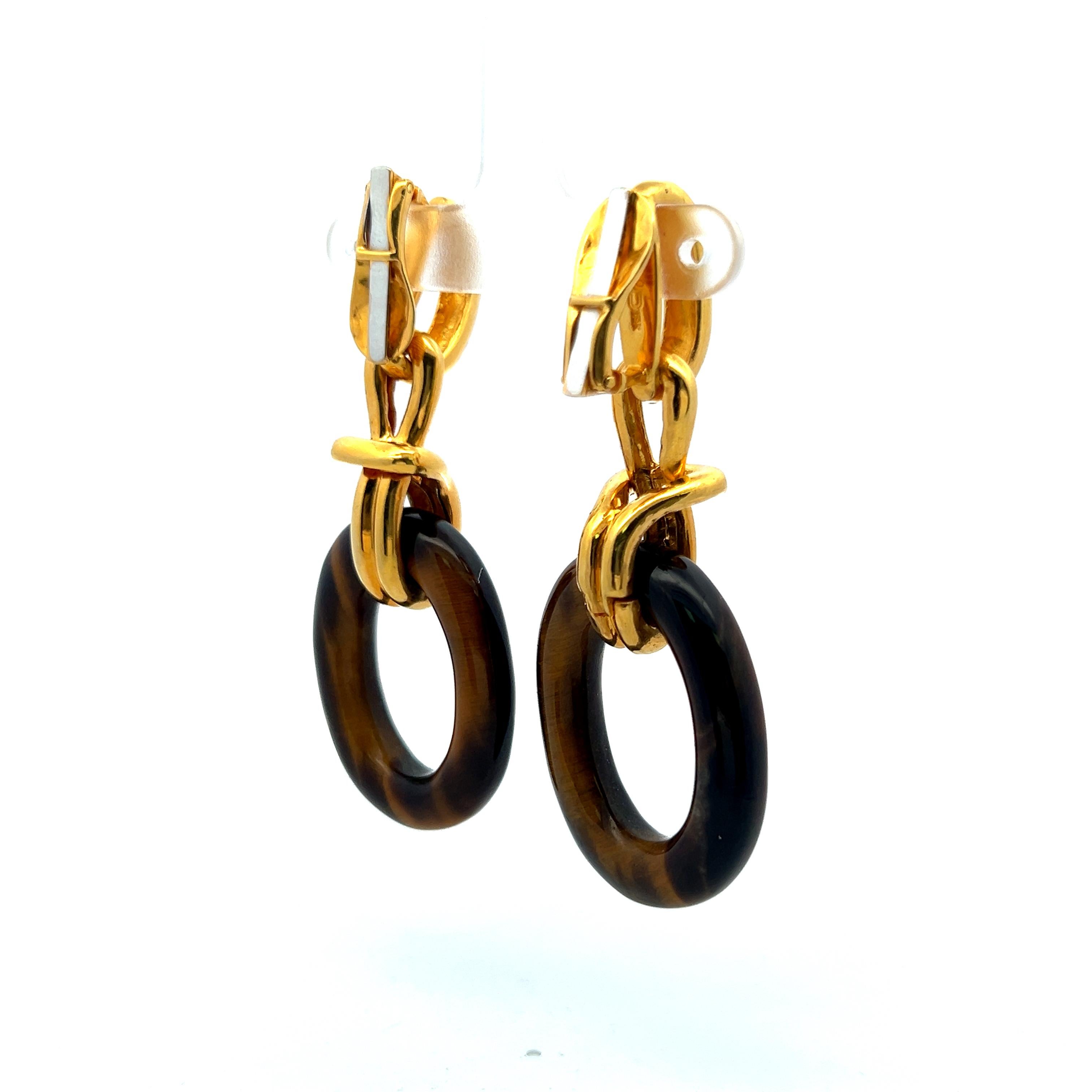 Pendientes de clip Cartier Cipullo Ojo de Tigre Oro Amarillo 18 Kilates en Bueno estado para la venta en New York, NY