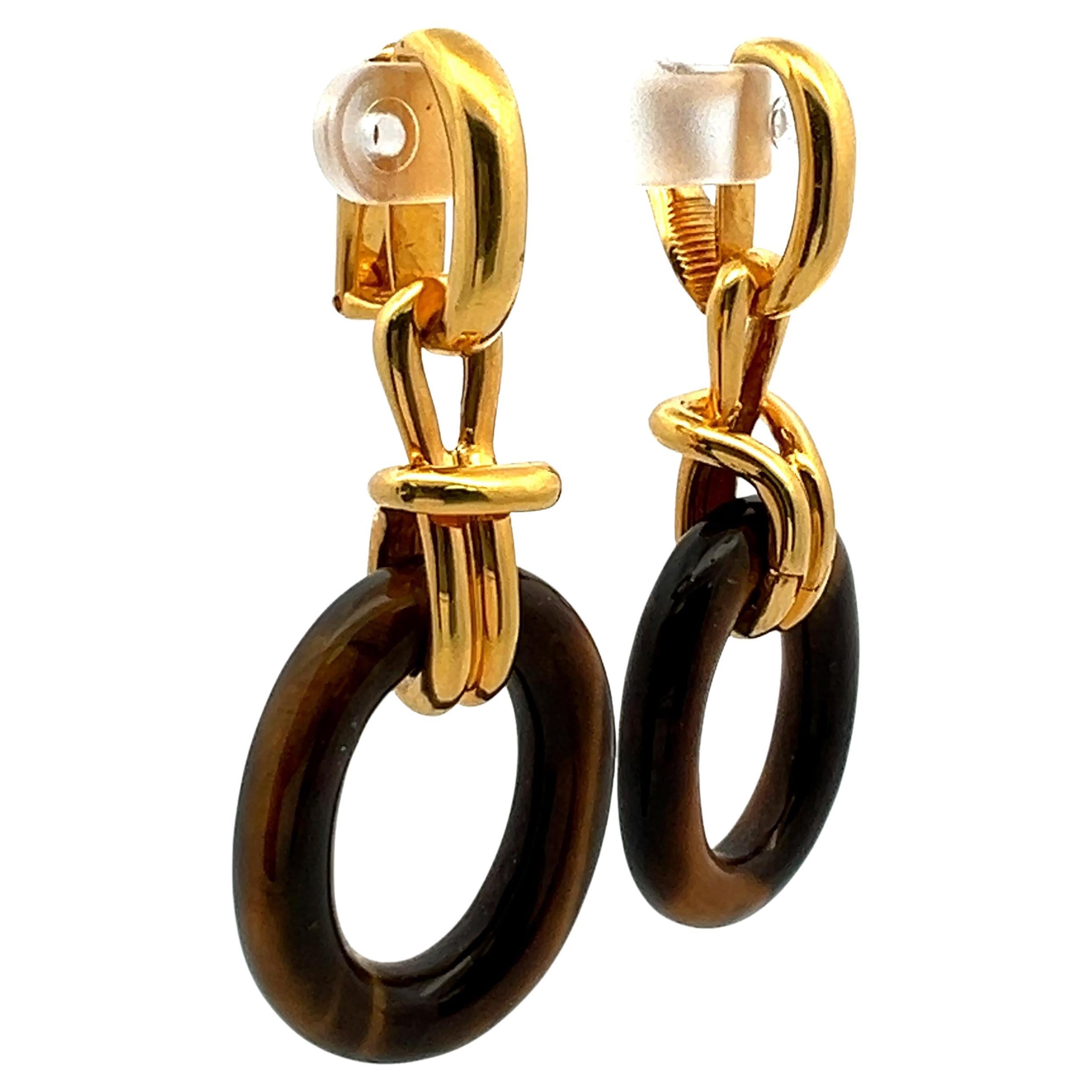 Orecchini a scatto in oro giallo 18 carati Cartier Cipullo Tiger Eye