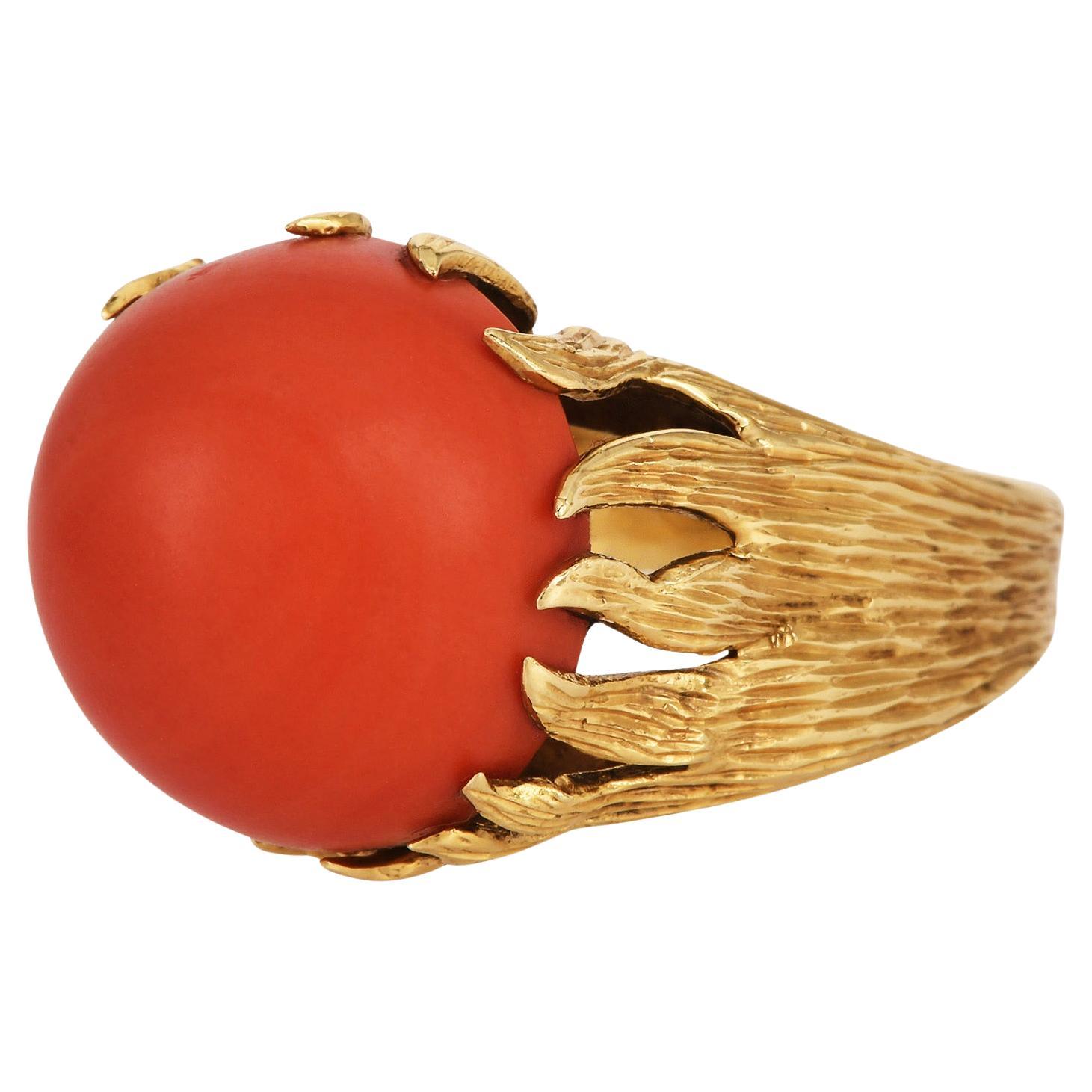 Cartier Circa 1970 Vintage 18K Gold Rot Koralle Cocktail-Ring, Vintage