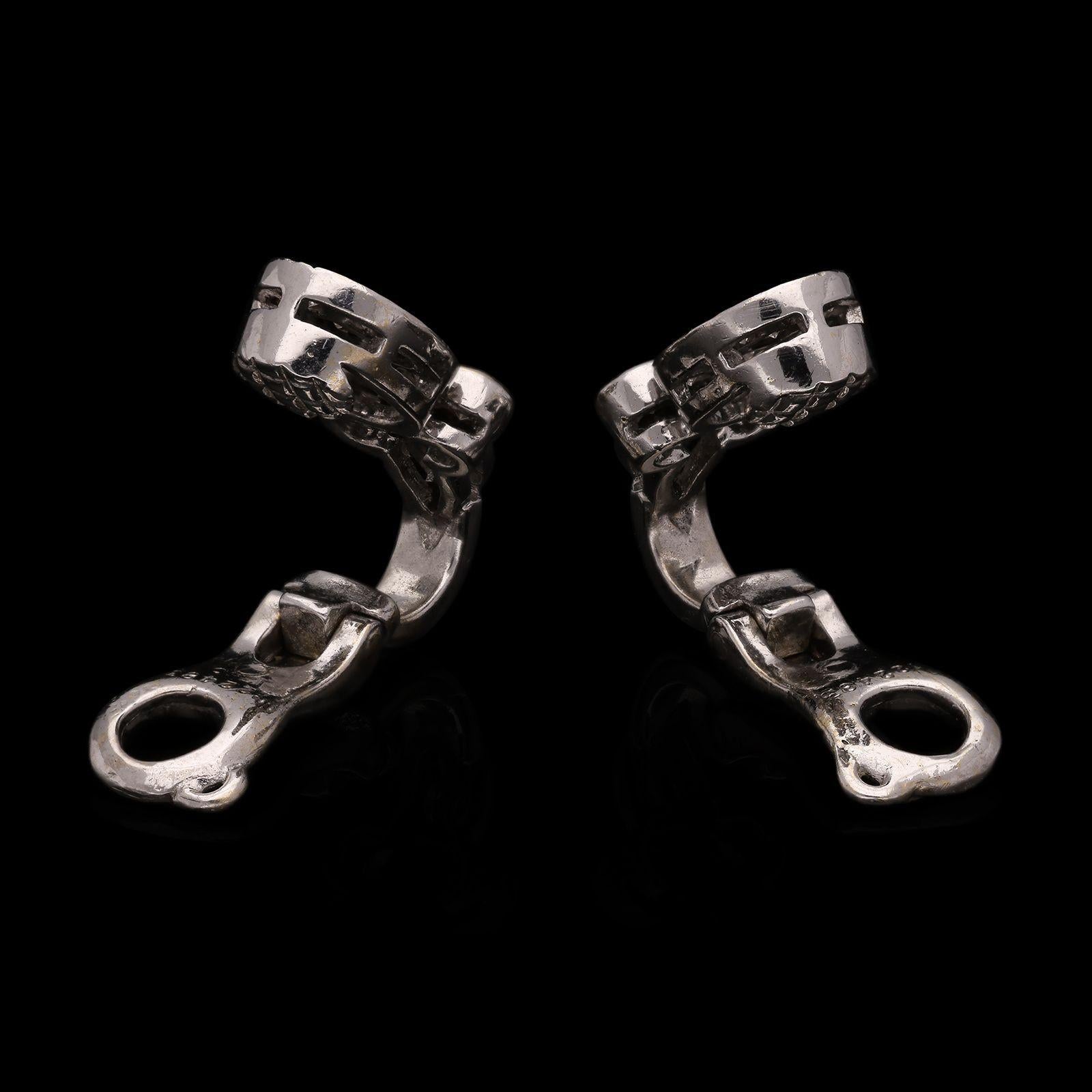 Brilliant Cut Cartier circa 1980s Pavé Diamond and 18 Carat White Gold Ear Clips French