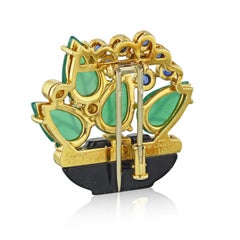 Cartier circa 1989 Foliage Vintage with Carved Emeralds Onyx Diamonds Brooch/Pin