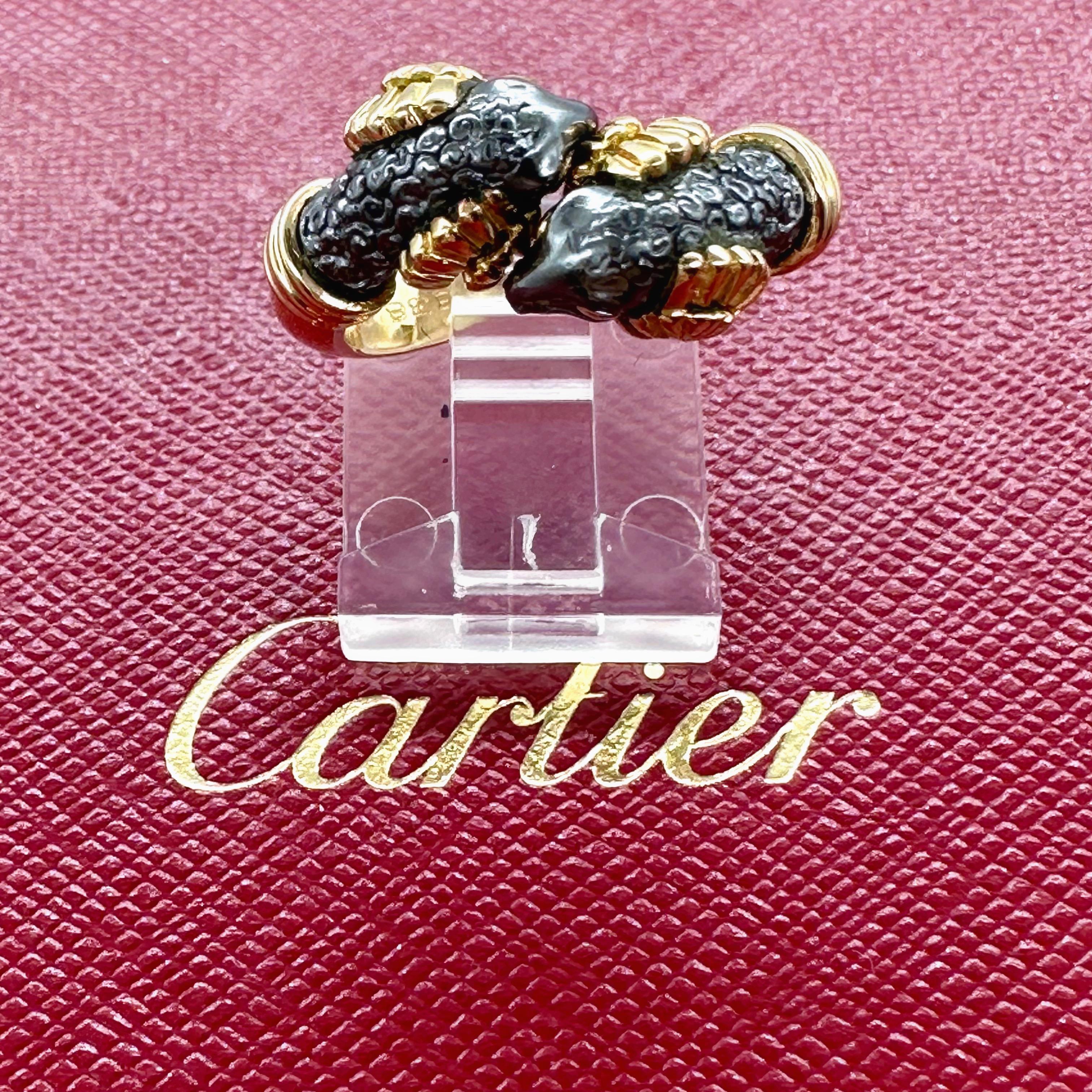 Cartier circa 1990 Silverioum Ram's Head Bypass 18 Karat Yellow Gold Ring For Sale 8