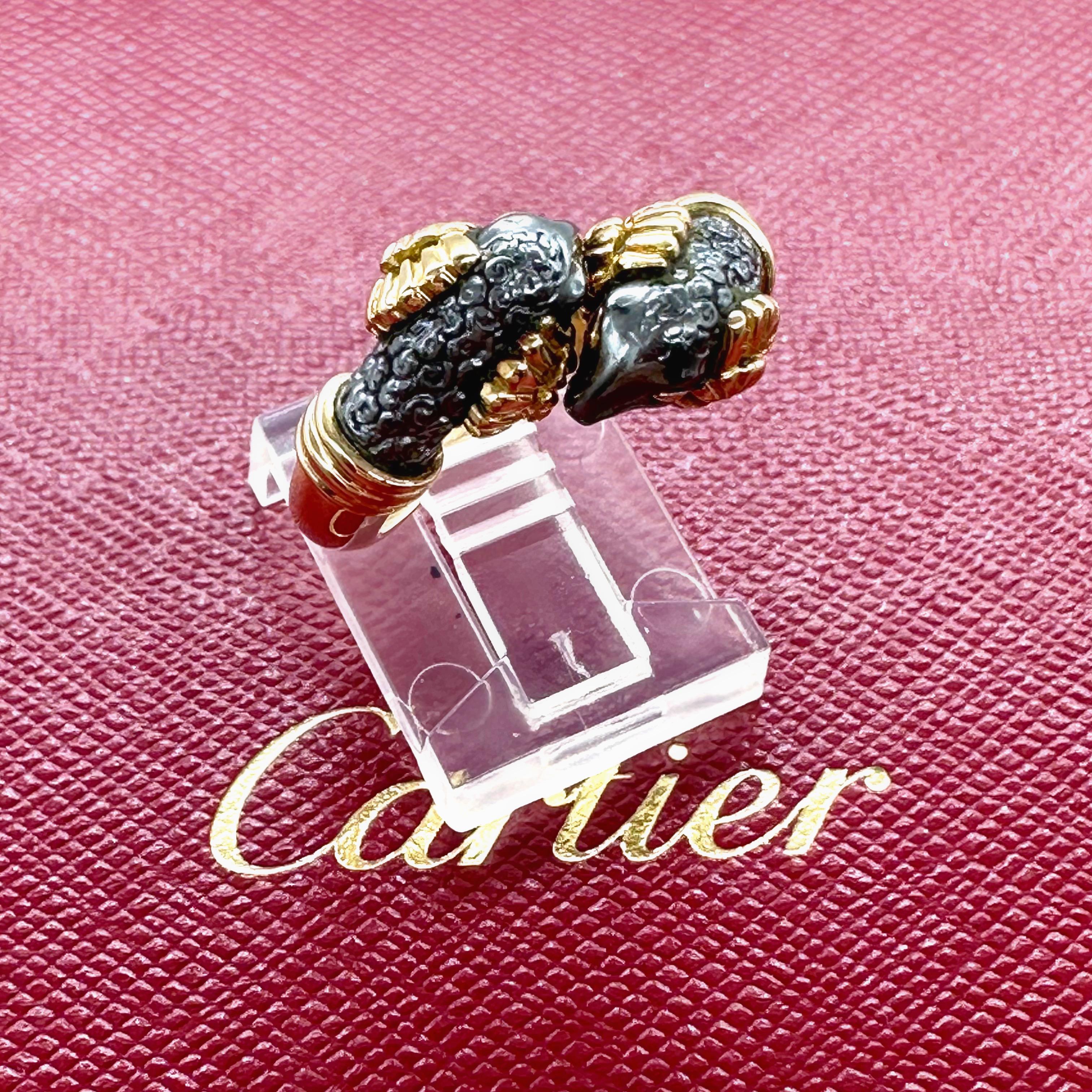 Cartier circa 1990 Silverioum Ram's Head Bypass 18 Karat Yellow Gold Ring For Sale 9