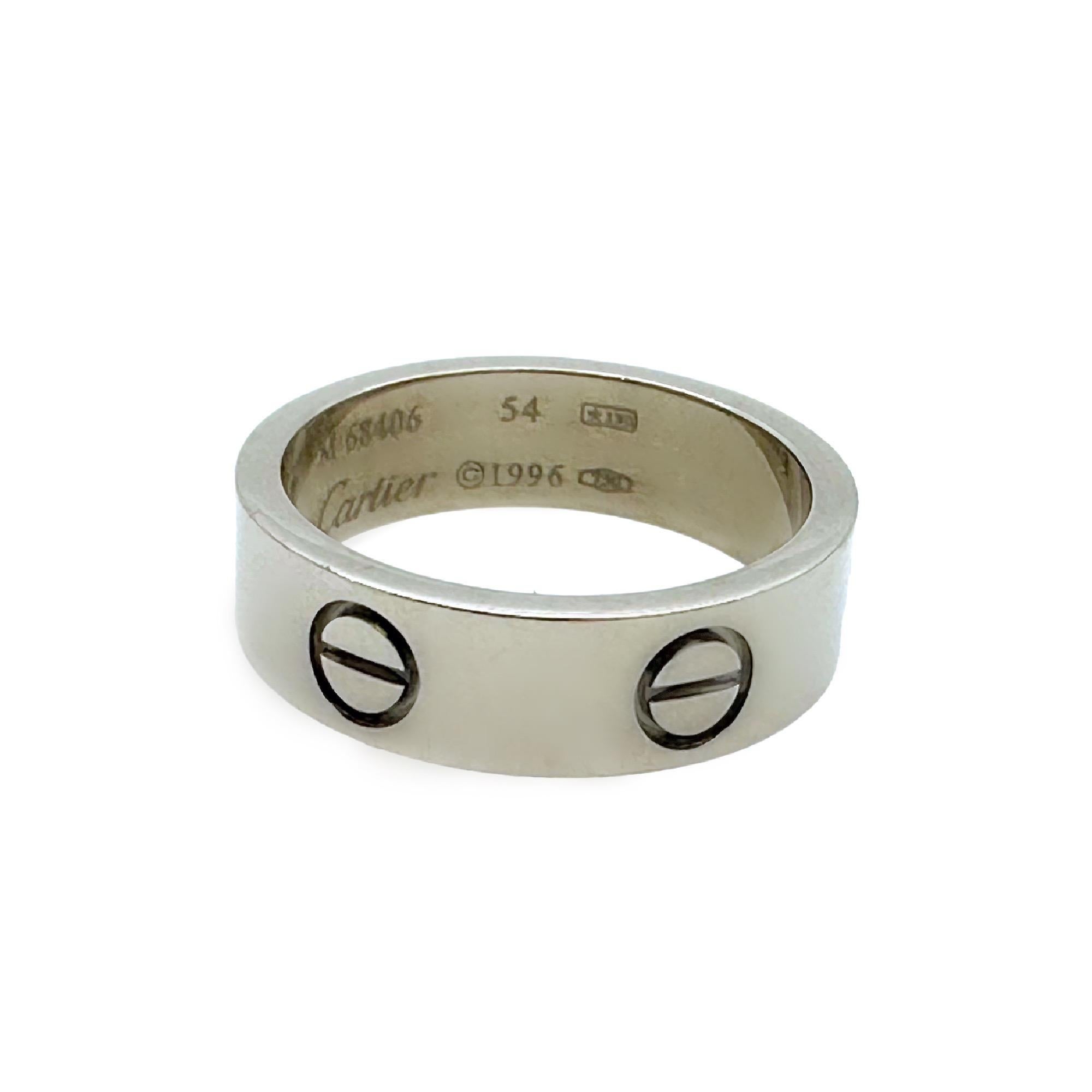 Cartier Circa 1996 Love Band Ring in 18k White Gold 5 mm For Sale 10